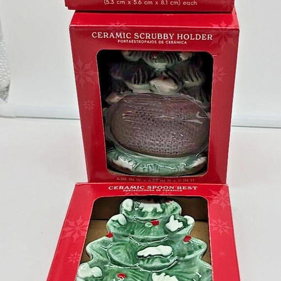 Holiday TIME Christmas Winter Ceramic Bundle Holder Salt And Pepper Spoon Rest - Picture 3 of 8